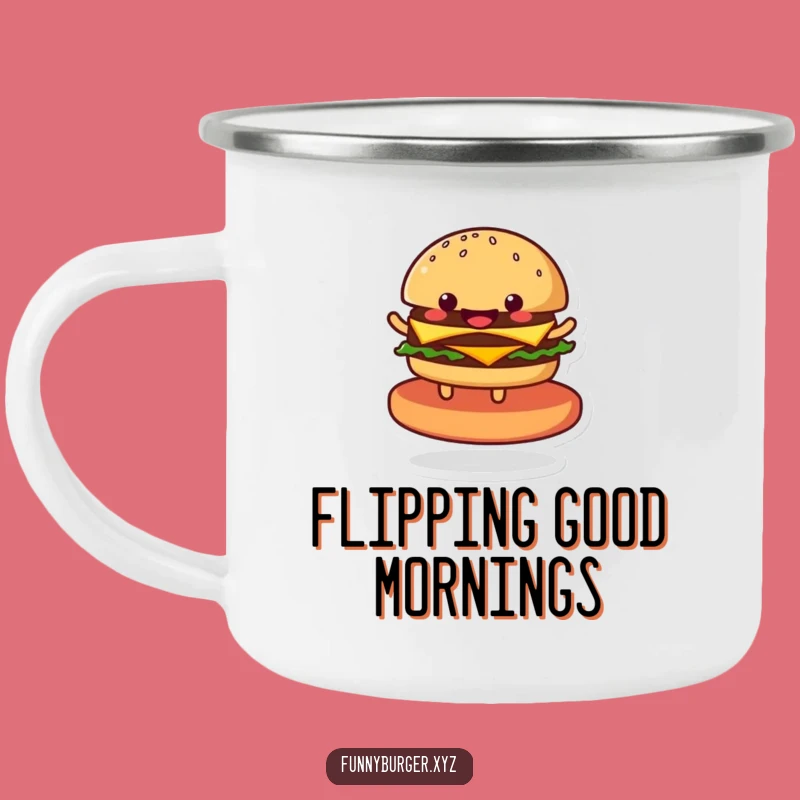 Funny Burger Camping Mug: Durable and Humorous Spinning Foodie Enamel Cup