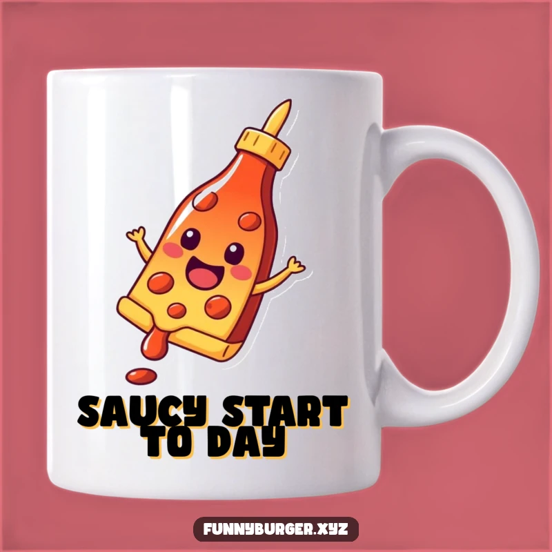 Funny Pizza Slice Mug: Cheerful Ketchup Slide Character Gift for Pizza Lovers
