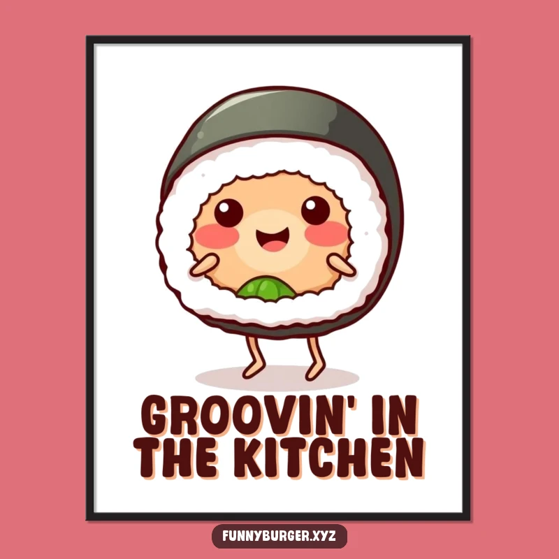 Funny Sushi Roll Dance Digital Art, Humorous Printable Gift for Foodies