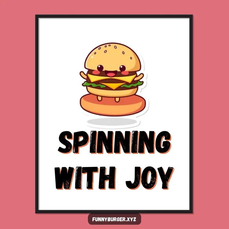 Funny Burger Digital Print: High-Res Whimsical Spinning Foodie Wall Art