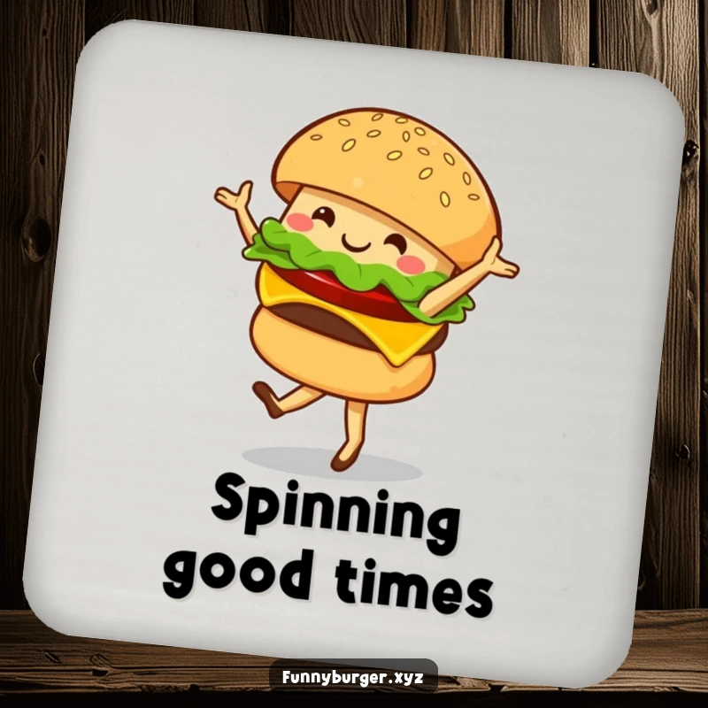 Funny drink coaster featuring a burger character in a ballet pose, adding a humorous and artistic element to drink service.
