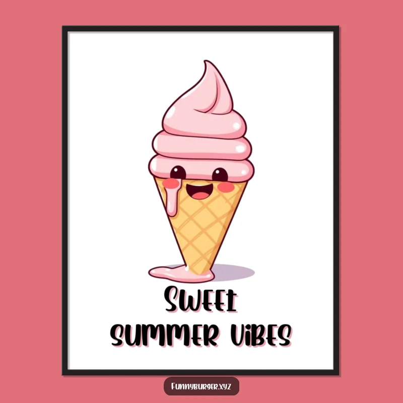 Funny Ice Cream Art Print: Whimsical Melting Foodie Wall Decor, Humorous Gift Idea