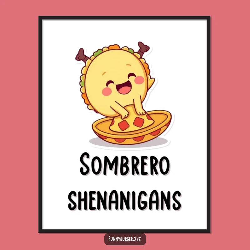 Funny Taco Art Print: Whimsical Cartwheel Foodie Wall Decor, Humorous Gift Idea