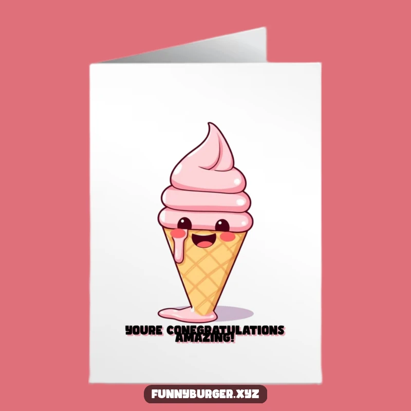 Free Printable Congrats Card: Melting Ice Cream Cone's Sweet Success!