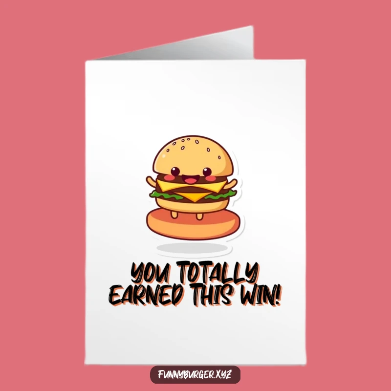 Free Printable Congrats Card: Joyful Burger Spinning for Your Big Win!