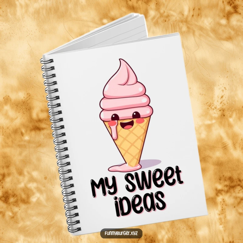 Funny notebook with a happy anthropomorphic ice cream cone melting with glee, ready for all your sweet plans and daily notes.